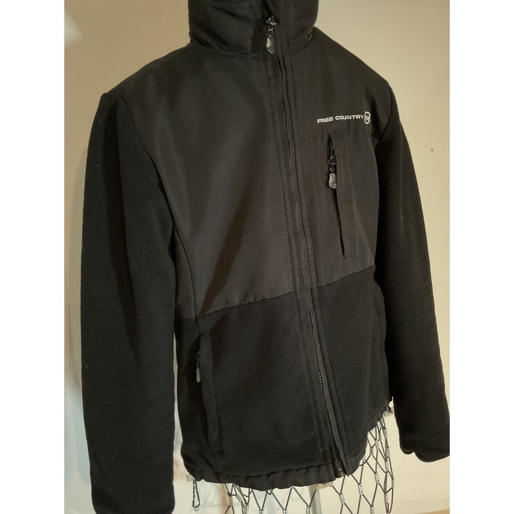 Free Country Mens Small Black‎ Softshell Fleece Hybrid Full Zip Jacket 660600